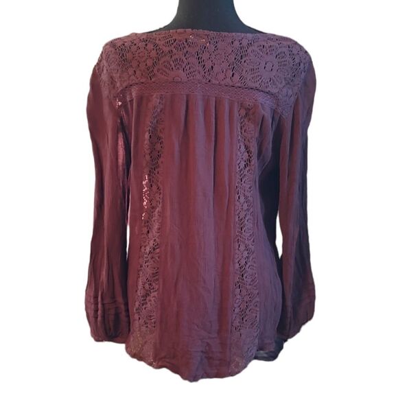 American Eagle Plum Crochet Lace Blouse Medium - Picture 3 of 5